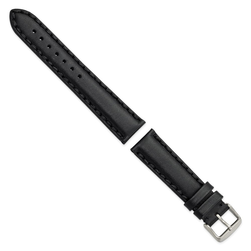 DeBeer 20mm Black Hand Stitched Oil Leather with Brushed Stainless Steel Buckle 7.5 inch Watch Band