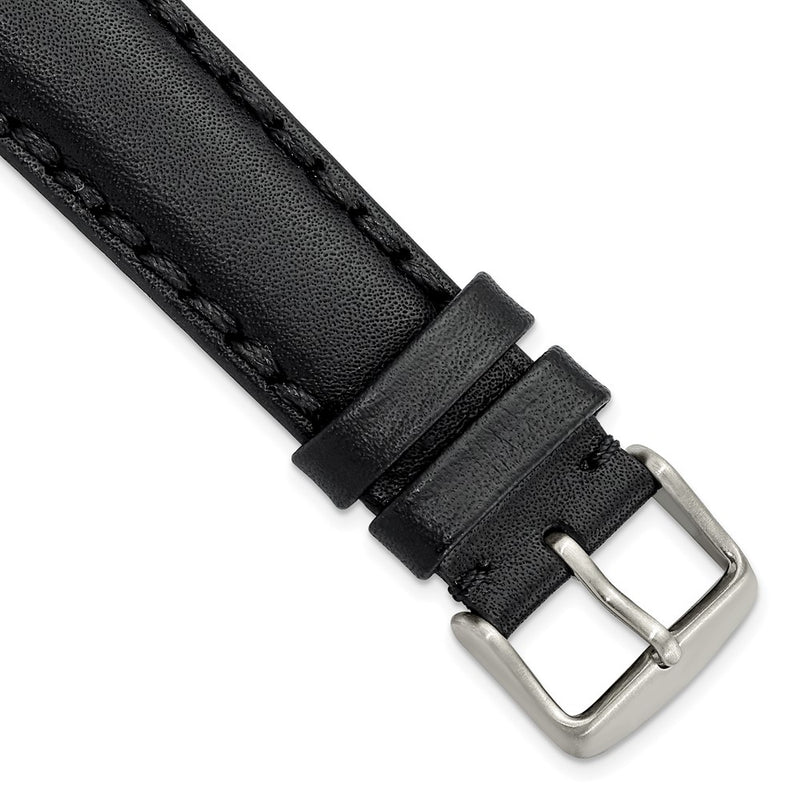 20mm Black Oil Leather Stainless Steel Buckle Watch Band