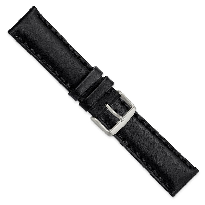 DeBeer 22mm Black Hand Stitched Oil Leather with Brushed Stainless Steel Buckle 7.5 inch Watch Band