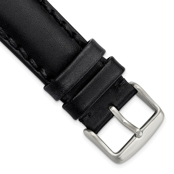 DeBeer 22mm Black Hand Stitched Oil Leather with Brushed Stainless Steel Buckle 7.5 inch Watch Band