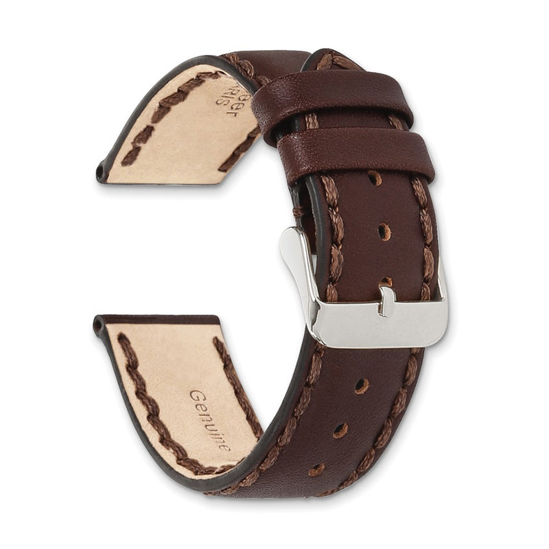 DeBeer 22mm Dark Brown Hand Stitched Oil Leather with Brushed Stainless Steel Buckle 7.5 inch Watch Band