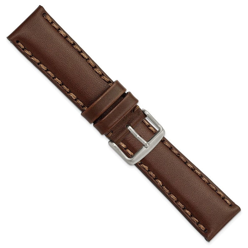 DeBeer 22mm Dark Brown Hand Stitched Oil Leather with Brushed Stainless Steel Buckle 7.5 inch Watch Band