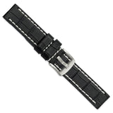 DeBeer 20mm Black Matte Alligator Grain Leather with White Stitching and Silver-tone Panerai Style Buckle 8 inch Watch Band