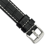 DeBeer 20mm Black Matte Alligator Grain Leather with White Stitching and Silver-tone Panerai Style Buckle 8 inch Watch Band