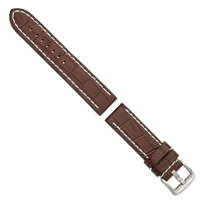 22mm Brown Matte Alligator Grain White Stitch Silver-tone Buckle Watch Band