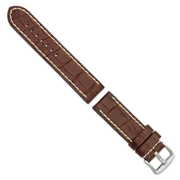 24mm Brown Matte Alligator Grain White Stitch Silver-tone Buckle Watch Band