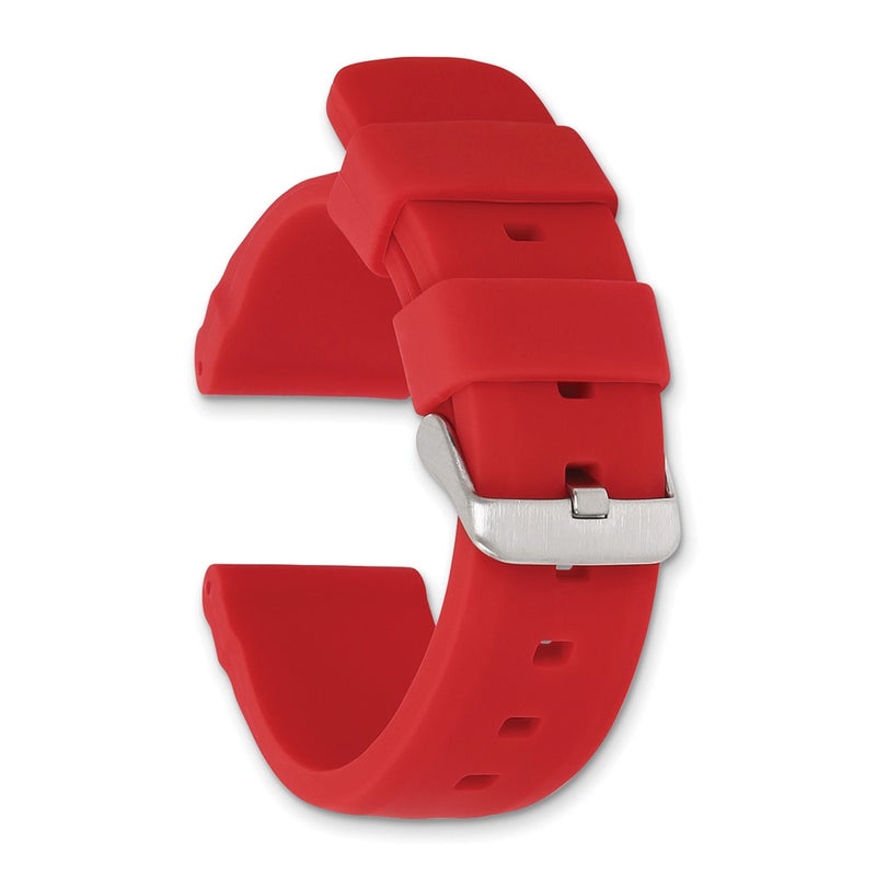 24mm Red Silicone Rubber Stainless Steel Buckle Watch Band