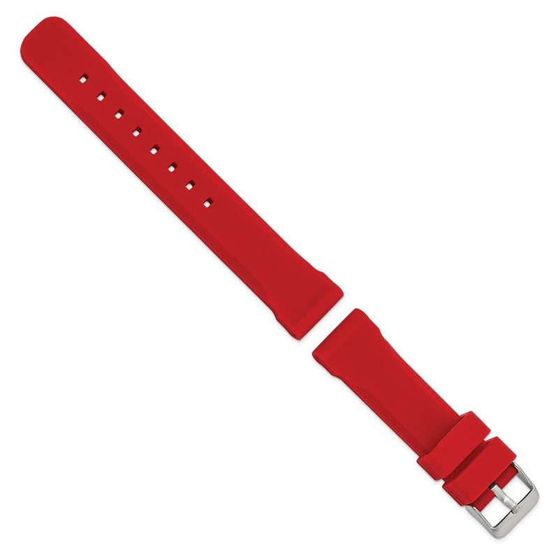 DeBeer 20mm Red Silicone Rubber with Brushed Stainless Steel Buckle 8 inch Watch Band