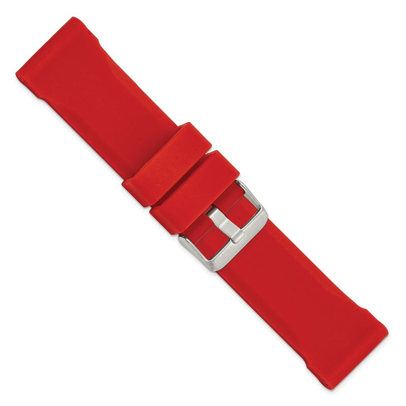 24mm Red Silicone Rubber Stainless Steel Buckle Watch Band