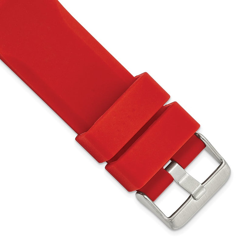 24mm Red Silicone Rubber Stainless Steel Buckle Watch Band