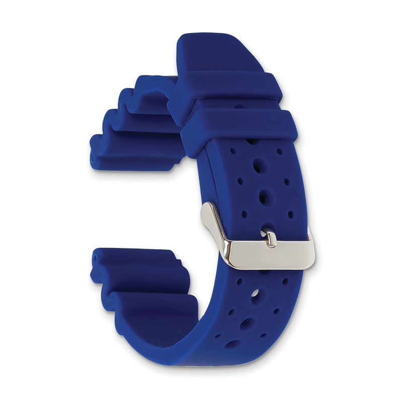 DeBeer 22mm Blue Silicone Rubber with Brushed Stainless Steel Buckle 8.5 inch Watch Band
