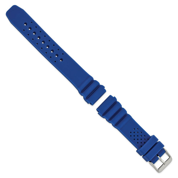 DeBeer 20mm Blue Silicone Rubber with Brushed Stainless Steel Buckle 8.5 inch Watch Band
