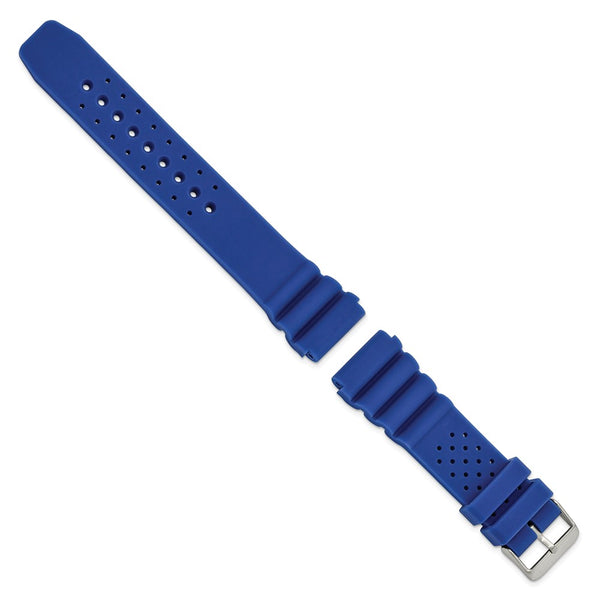 DeBeer 22mm Blue Silicone Rubber with Brushed Stainless Steel Buckle 8.5 inch Watch Band