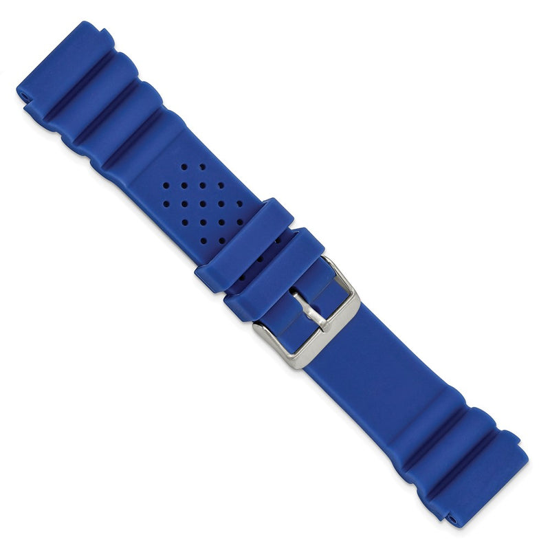 22mm Blue Silicone Rubber Stainless Steel Buckle Watch Band