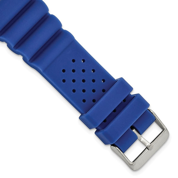 DeBeer 22mm Blue Silicone Rubber with Brushed Stainless Steel Buckle 8.5 inch Watch Band