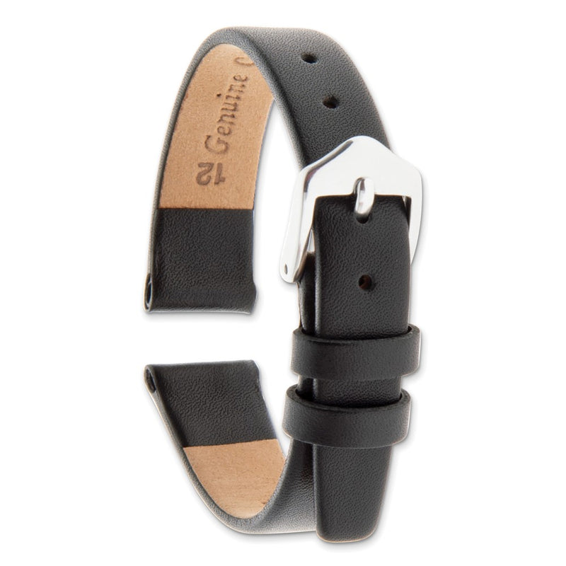 Gilden 6mm Black Classic Calfskin Silver-tone Buckle Watch Band