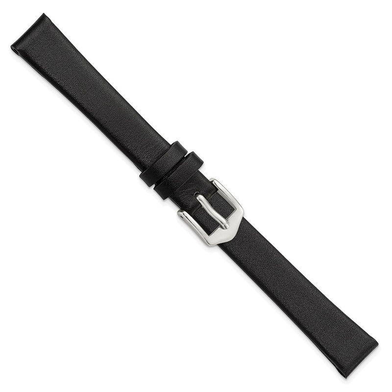 Gilden 12mm Black Classic Calfskin Leather with Silver-tone Aluminum Buckle 6.6 inch Watch Band