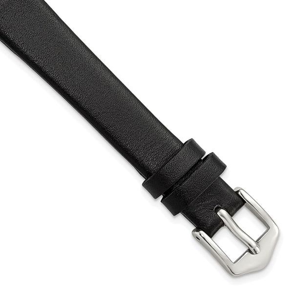 Gilden 12mm Black Classic Calfskin Silver-tone Buckle Watch Band