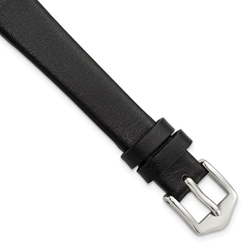 Gilden 12mm Black Classic Calfskin Leather with Silver-tone Aluminum Buckle 6.6 inch Watch Band