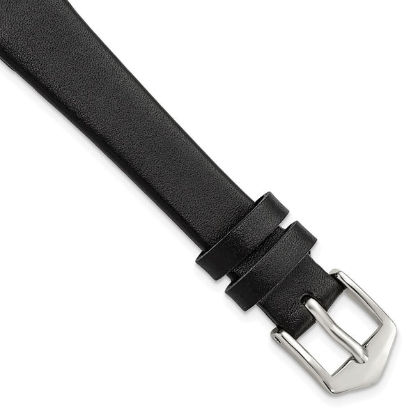 Gilden 13mm Black Classic Calfskin Leather with Silver-tone Aluminum Buckle 6.6 inch Watch Band