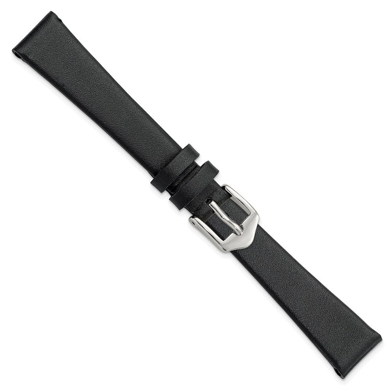 Gilden 14mm Black Classic Calfskin Leather with Silver-tone Aluminum Buckle 6.6 inch Watch Band