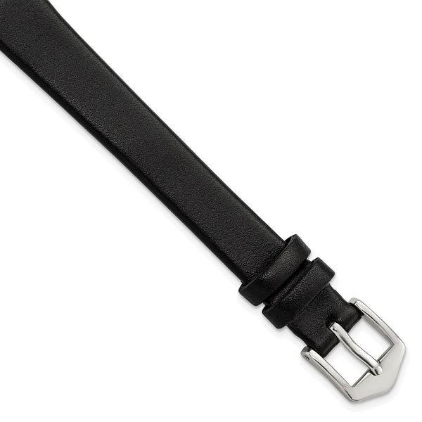 Gilden Long 12mm Black Calfskin Silver-tone Buckle Watch Band