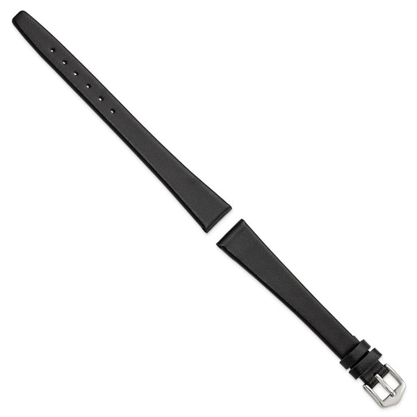 Gilden Long 14mm Black Calfskin Silver-tone Buckle Watch Band