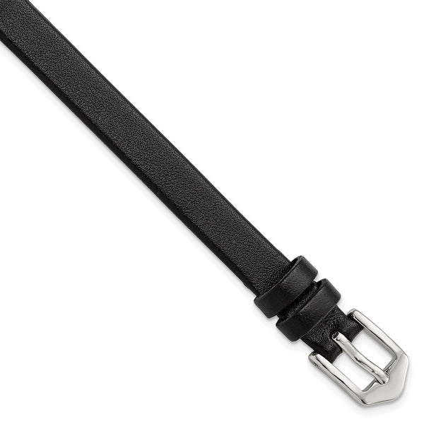 Gilden Long 8mm Black Calfskin Leather with Silver-tone Aluminum Buckle 7.8 inch Watch Band