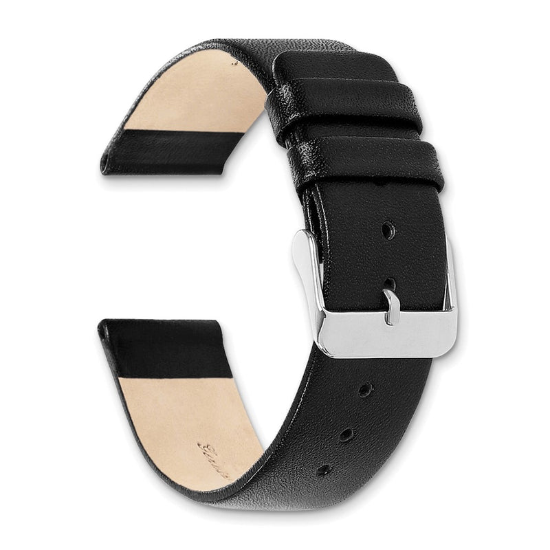 DeBeer 18mm Black Italian Calfskin Leather with Square End Silver-tone Buckle 7.75 inch Watch Band