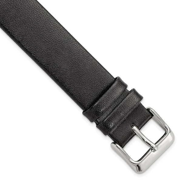DeBeer 18mm Black Italian Calfskin Leather with Square End Silver-tone Buckle 7.75 inch Watch Band