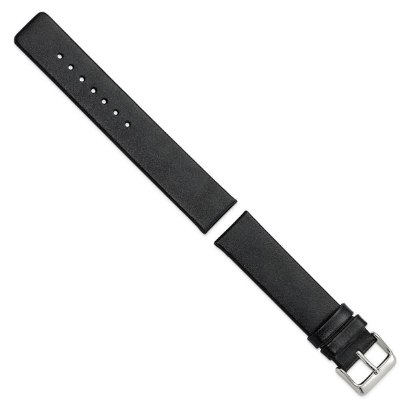 DeBeer 20mm Black Italian Calfskin Leather with Square End Silver-tone Buckle 7.75 inch Watch Band