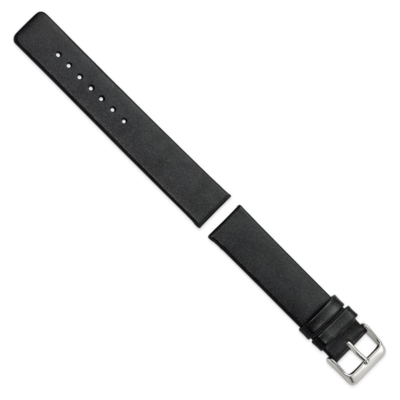 DeBeer 20mm Black Italian Calfskin Leather with Square End Silver-tone Buckle 7.75 inch Watch Band