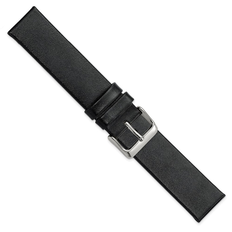 DeBeer 20mm Black Italian Calfskin Leather with Square End Silver-tone Buckle 7.75 inch Watch Band