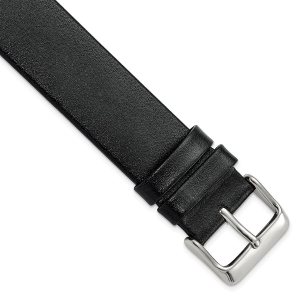 DeBeer 20mm Black Italian Calfskin Leather with Square End Silver-tone Buckle 7.75 inch Watch Band