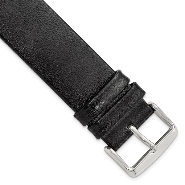 22mm Black Italian Calfskin Sq. End Silver-tone Buckle Watch Band