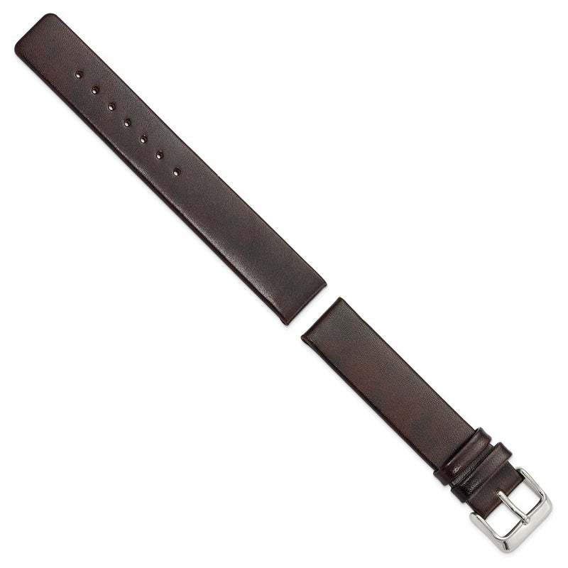 DeBeer 18mm Dark Brown Italian Calfskin Leather with Square End Silver-tone Buckle 7.75 inch Watch Band