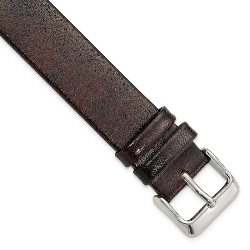 18mm Dark Brown Italian Calfskin Square End Silver-tone Buckle Watch Band