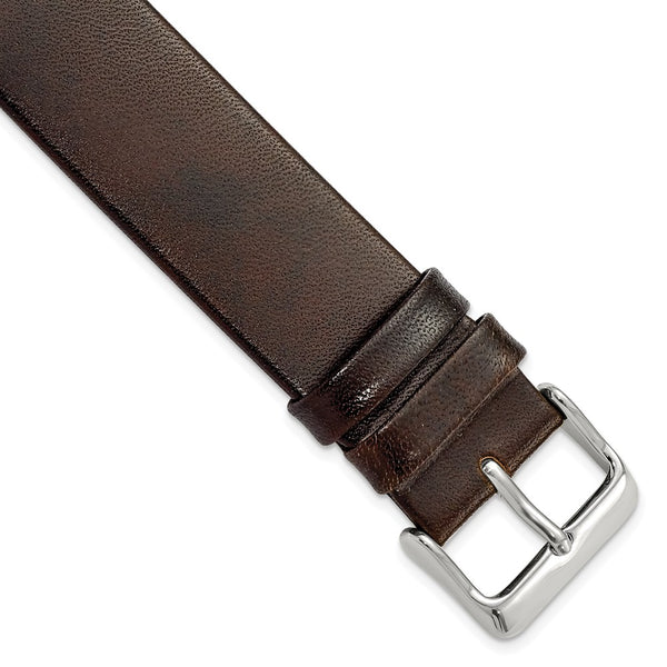 20mm Dark Brown Italian Calfskin Sq. End Silver-tone Buckle Watch Band