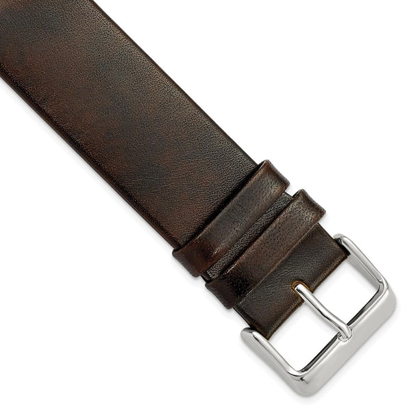 22mm Dark Brown Italian Calfskin Sq. End Silver-tone Buckle Watch Band