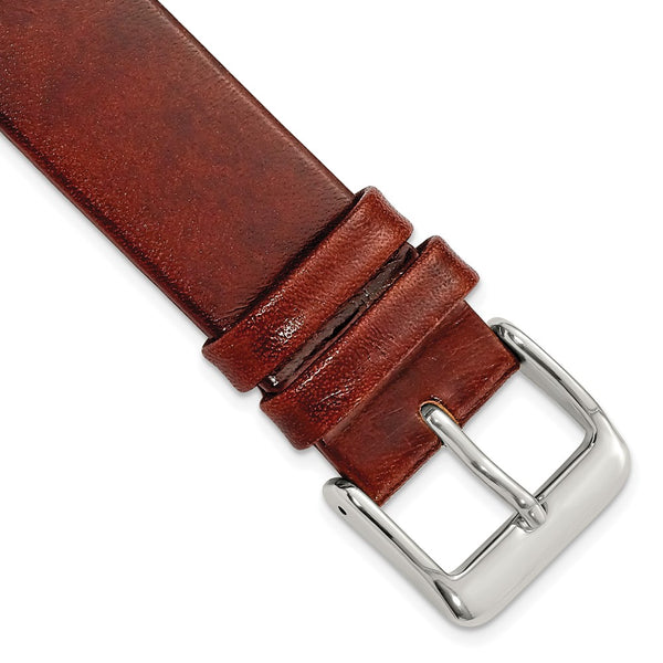 DeBeer 18mm Havana Italian Calfskin Leather with Square End Silver-tone Buckle 7.75 inch Watch Band