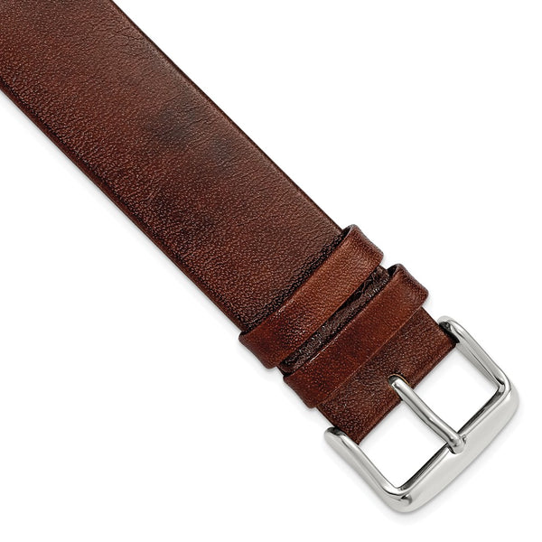 20mm Mahogany Italian Calfskin Sq. End Silver-tone Buckle Watch Band