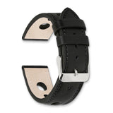 DeBeer 18mm Black Grand Prix Leather with Black Stitching and Silver-tone Buckle 7.5 inch Watch Band