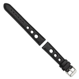 DeBeer 18mm Black Grand Prix Leather with Black Stitching and Silver-tone Buckle 7.5 inch Watch Band