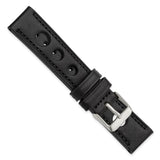 18mm Black Grand Prix Leather Black Stitch Silver-tone Buckle Watch Band