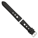 22mm Black Grand Prix Leather Black Stitch Silver-tone Buckle Watch Band