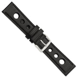 22mm Black Grand Prix Leather Black Stitch Silver-tone Buckle Watch Band