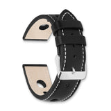 20mm Black Grand Prix Leather White Stitch Silver-tone Buckle Watch Band