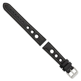 DeBeer 18mm Black Grand Prix Leather with White Stitching and Silver-tone Buckle 7.5 inch Watch Band