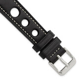 DeBeer 18mm Black Grand Prix Leather with White Stitching and Silver-tone Buckle 7.5 inch Watch Band