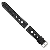 DeBeer 20mm Black Grand Prix Leather with White Stitching and Silver-tone Buckle 7.5 inch Watch Band